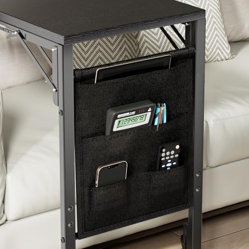 Image of Folding C Shaped End Table, Small Folding Side Table with Storage Bag, Portable TV Tray for Couch, Sofa, Bed, Black