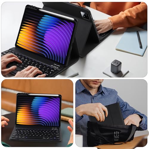 Schutzhülle mit Tastatur für Xiaomi Pad 7/7 Pro, spanische Ñ, ultradünn, Tastatur mit Stiftschlitz, magnetisch, abnehmbar, kabellos, Bluetooth, für Xiaomi Pad 7/7 Pro 28,9 cm (11,2 Zoll) 2025, Schwarz