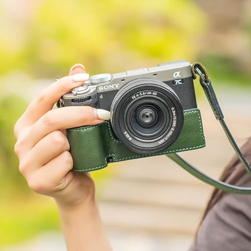 コンパクトで丈夫なカメラカバー A7CII A7C II 2 A7C2用 ジェヌインレザーカメラハーフケース (For A7C,Retro Green (Case Only))