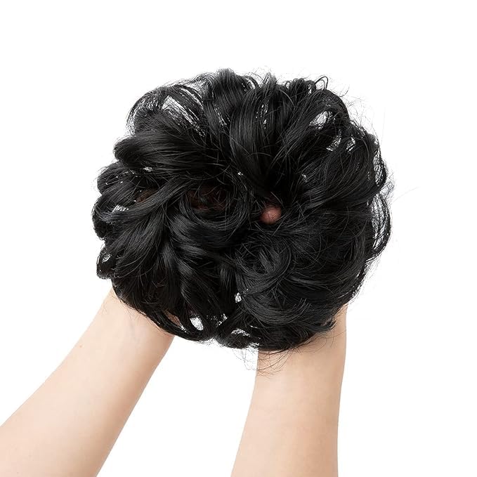 Image of CLITZ Synthetic Messy Juda Bun Hair Extension for Women and Girls | Indian Hair Scrunchies and Ponytail Hairpiece | Heat-Resistant, Tangle-Free Natural Hair Buns for Style (Pack of 1, Black)
