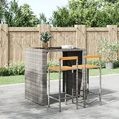 Iiaky Taburetes Altos 2 uds Madera de Acacia y ratán sintético Gris Sillas Altas De Cocina Taburete Bar Mueble Cocina // 362607