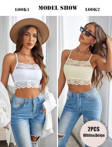 Image of Avidlove 2Pcs Lace Camisoles for Women High Neck Bralettes Racerback Adjustable Crop Top Lingerie