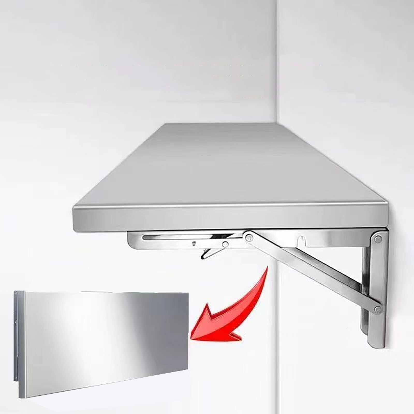 Edelstahl Wandklapptisch Klappbar Platzsparender Wandtisch für Wandmontage Robuster Rostfreier Schwerlast Klapptisch für Küche, Balkon, Werkstatt & Laptop (Nur als Ablage) 60x50cm
