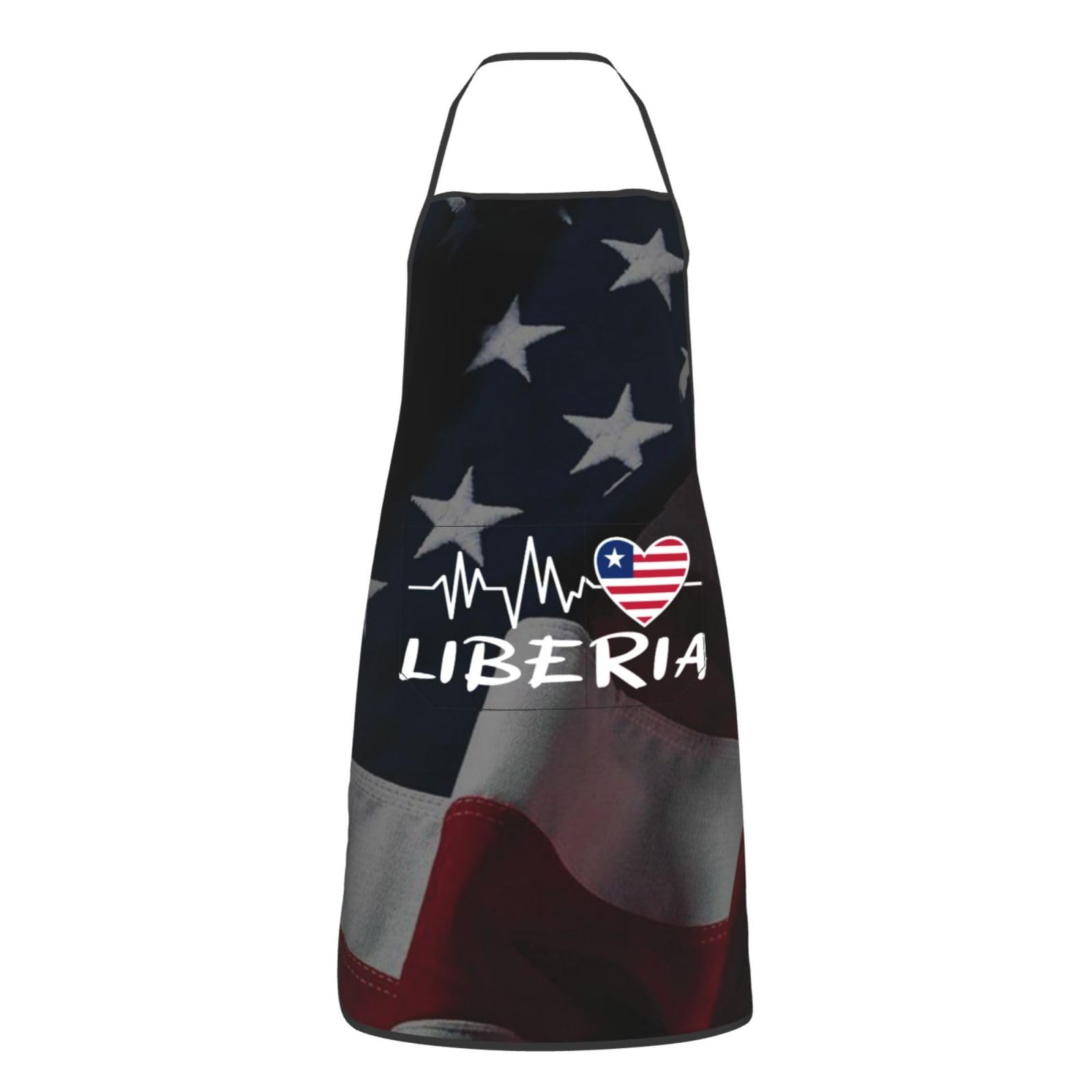 nopicsn Liberia Heartbeat Apron for cooking with Pockets Women Men Kitchen Chef Funny Aprons