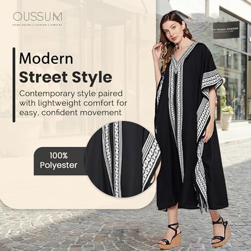 Image of Oussum Plus Size Kaftan Dresses for Women, Polyester Summer Caftan Cover Up Maxi Beach Dress, 1X-3X