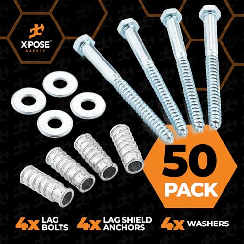 Image of Xpose Safety Parking Stoppers Concrete Anchors, 1 /2 inch x 6 inch Lag Bolts, 50 Pack
