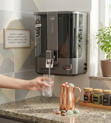 Image of Aqua V5 RO Water Purifier RO + Active Copper + Alkaline Pre Filter + Sediment + Pre Carbon + RO Membrane + Post Carbon, 10L Storage,15 L Capacity, (Dark Magnesium Grey)