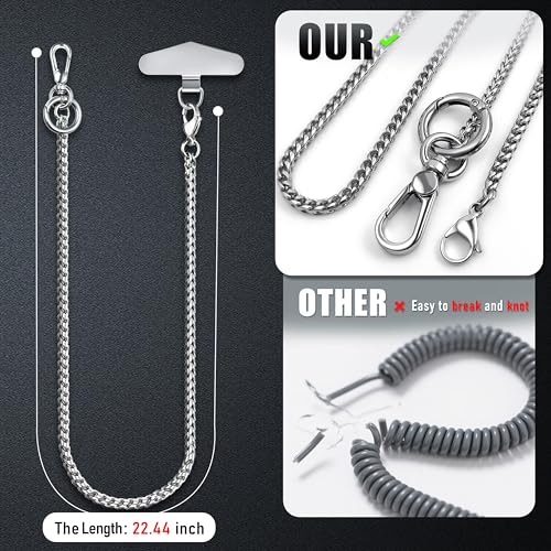 Image of ROCONTRIP Anti-Theft Phone Lanyard Tether & Pants Chain Heavy-Duty Phone Strap With Metal Tether Tab (Light Silver)