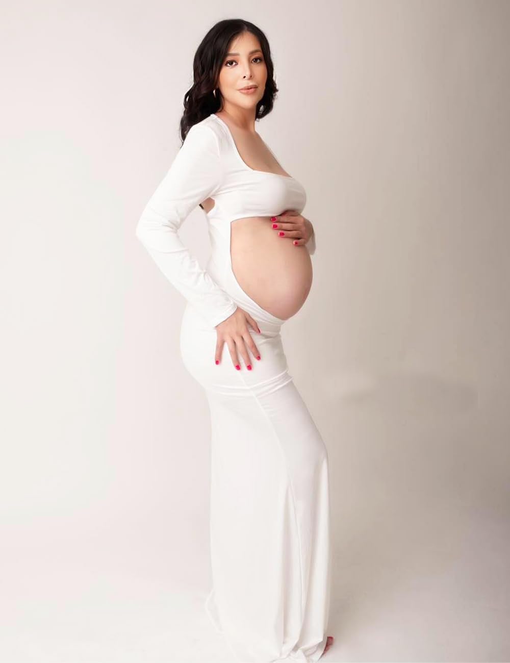 Maternity Dress for Photoshoot Solid Cut Out Backless Long Sleeve Maxi Photography Pregnancy Dress for Women