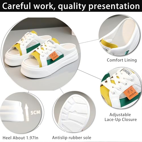 Women's Anti-Slip Platform Sandals Breathable Adjustable Lace-Up Open Toe Mules Summer Lightweight Cushioned Indoor Outdoor Casual Shoes3