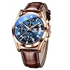 OLEVS Men’s Casual Leather Watch, Big Face Chronograph Watch for Men, Fashion Easy to Read Dress Watch, Men’s Waterproof Luminous Date Analog Watch, Gold/Black/White/Blue Dial
