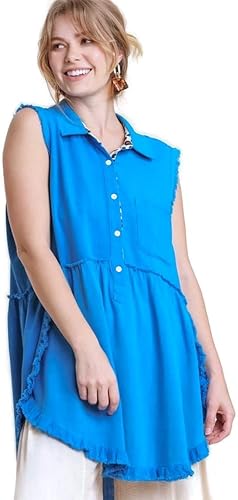 umgee USA - Blusa tipo túnica sin mangas con dobladillo deshilachado y dobladillo deshilachado para mujer