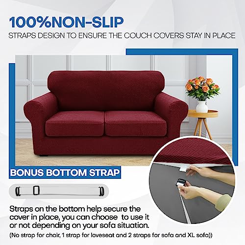 XINEAGE 2025 New 2 Pieces Chair Covers with Arms Super Stretch Chair Slipcover for Living Room Pet Dog Universal Slip Cover Anti Slip Armchair Furniture Protector (Wine Red), 31"-46"(1 Cushion)
