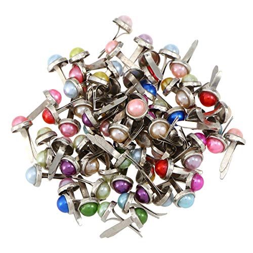 Amosfun 50Pcs Mini Brads Paper Fasteners Brads Pearl Brads For Scrapbooking Embellishment Crafts 6X13Mm (Assorted Colors) #TOP22