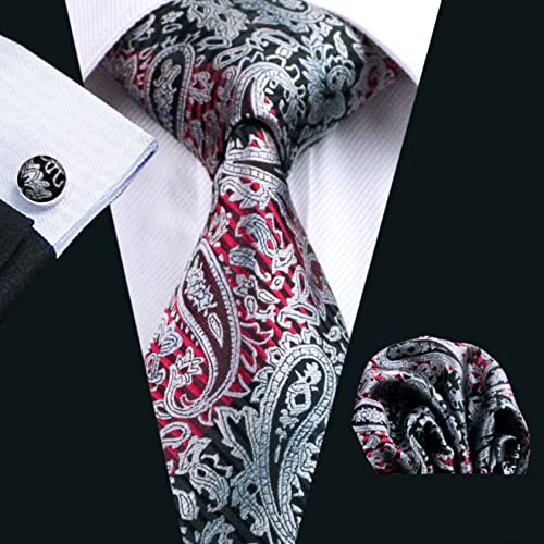 Sdfgh Bow Tie Black Silk Ties For Men Suspenders Handkerchief Cufflink Set Wedding Gift (Color : A, Size : One Size) #TOP1