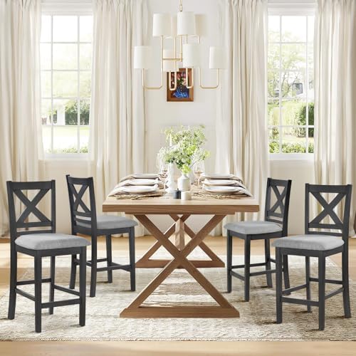 COLAMY Wooden Bar Stools Set of 4, Counter Height Bar Stools, Mid...