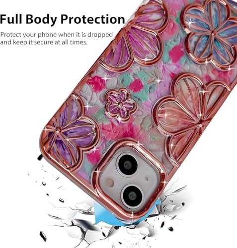 Image of mobistyle Designed for iPhone 15 Plus Cover | Electroplating Colourful Flower 3D TPU Camera Protection Back Cover Case for Women Girls (Flower Pink)