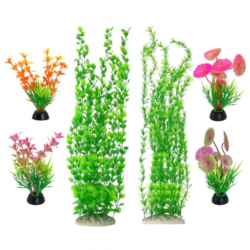 FALESHOS 6 pcs Tall Aquarium Plastic Plants, Featuring Two 23.6-inch