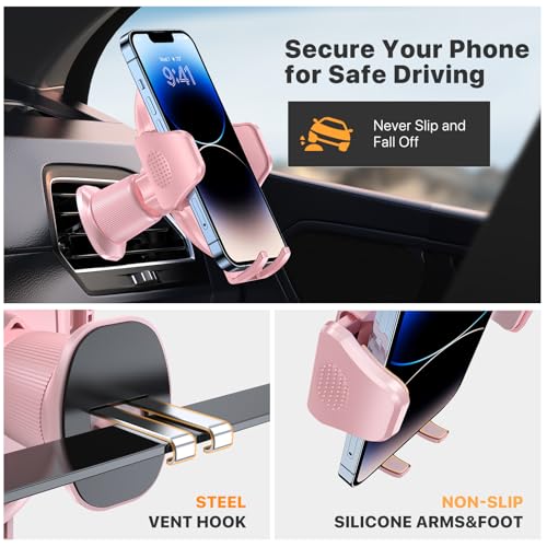 Image of miracase Phone Holders for Your Car with Metal Hook Clip, Cell Phone Mounts Air Vent Cell Phone Stand Car Mount, Universal Automobile Cradle Fit for iPhone Android and All Smartphones (Pink)