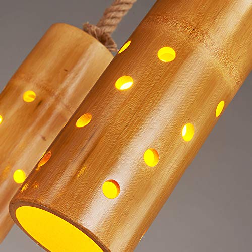 Lustre LED 7 sources lumineuses plafonnier durable en fer et bambou - 5