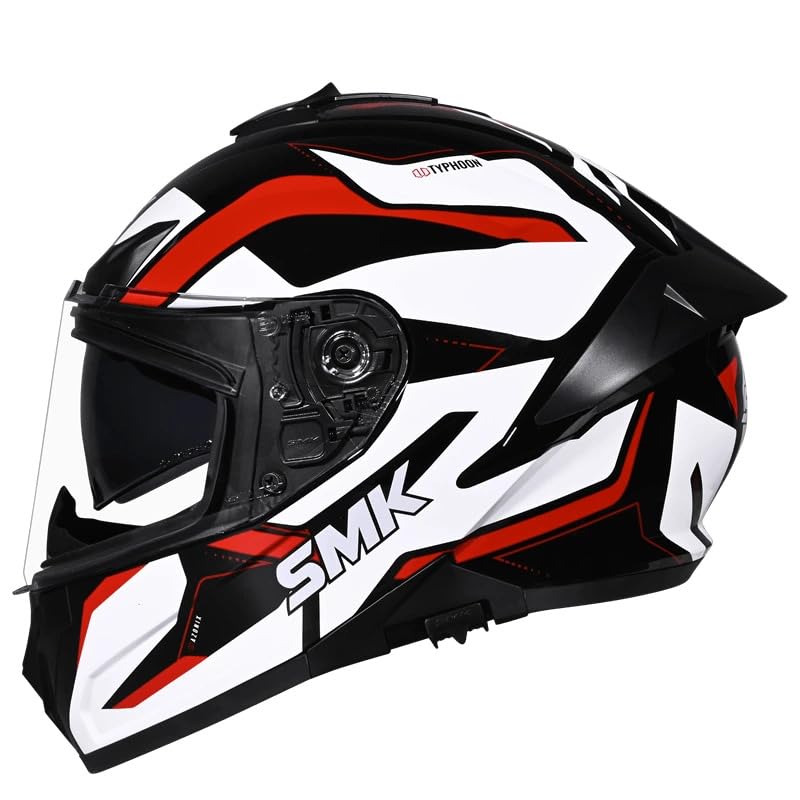Image of SMK Typhoon AZONIX Full Face Motorcycle Helmet, Dual Visor, Black-White-Red