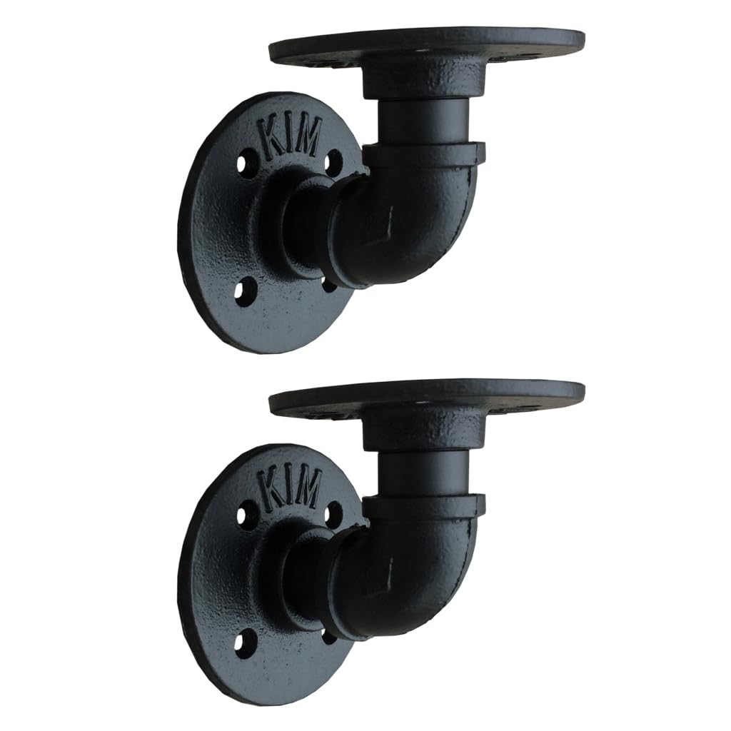 2 Pcs Industrial Pipe Shelf Brackets 7x7cm, Cast Iron Heavy Duty Black Wall Mounted Shelf Support Pipe Brackets for Floating Shelf Bracket Book Shelves and Home Decoration (Black#7x7cm)