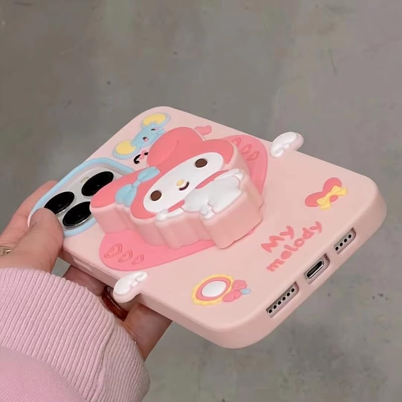 Image of COVERLY Cute 3D My Melody Cinnamoroll Cartoon Case,Full Protective Case Kawaii Adorable Kitty Pink Bunny Pop Case Holder Silicone Fashion Aesthetic Cover for Apple iPhone 15 Pro Max