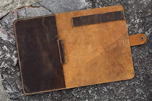 Personalized rustic real leather business portfolio resume folder document organizer for letter size 8.5 x 11.75 top open writing pad NLZ5SS4