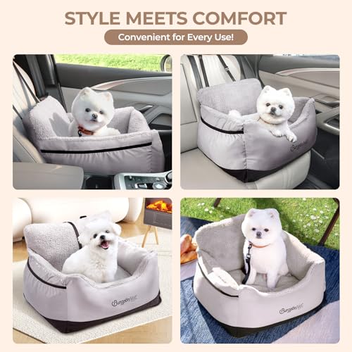 Image of BurgeonNest Dog Car Seat for Small Dogs & Cats Under 25 lbs, Black Grey