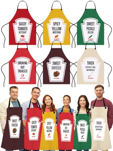 Augacage 6 Pcs Condiment Halloween Costume Apron Family Matching Halloween Costumes Ketchup Yellow Mustard Fire Hot Soy Sauce Ranch Dressing Hot BBQ Costume for Halloween Cosplay Adult Outfits