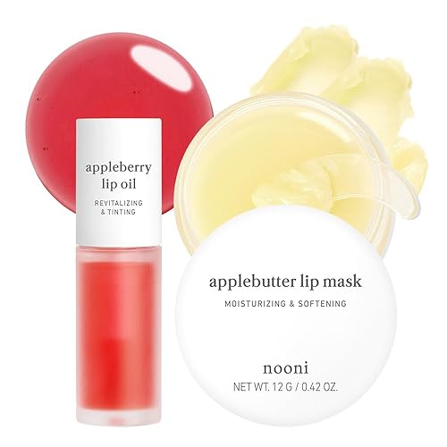 NOONI Best Lip Duo Juego de máscara de labios Applebutter y aceite labial Appleberry, con manteca de karité, aceite de semilla de manzana y