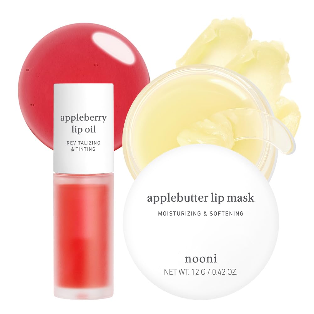 Korean Vegan Best Lip Duo | Juego de máscara de labios Applebutter y aceite labial Appleberry | con manteca de karité, aceite de semilla de manzana y vitaminas, máscara de labios durante la