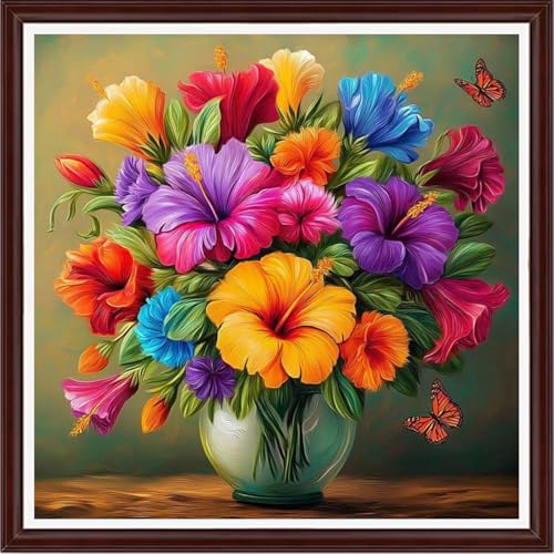 Image of Dooxvey Counted Cross Stitch Kits for Adults 11CT Printed Cross-Stitch Patterns Cross Stitching Embroidery Kit Stamped or Counted Needlepoint Kits-Flower Butterfly 18x18 inch