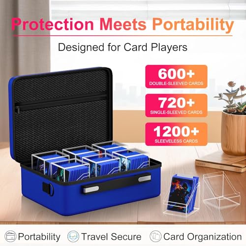 Image of Proijeut Card Deck Box with Portable Case, 6 Pack Clear Commander Deck Box with 6 Dividers, Holds 600+ Double Sleeved Cards, Fit for MTG, YuGiOh, TCG (Blue)