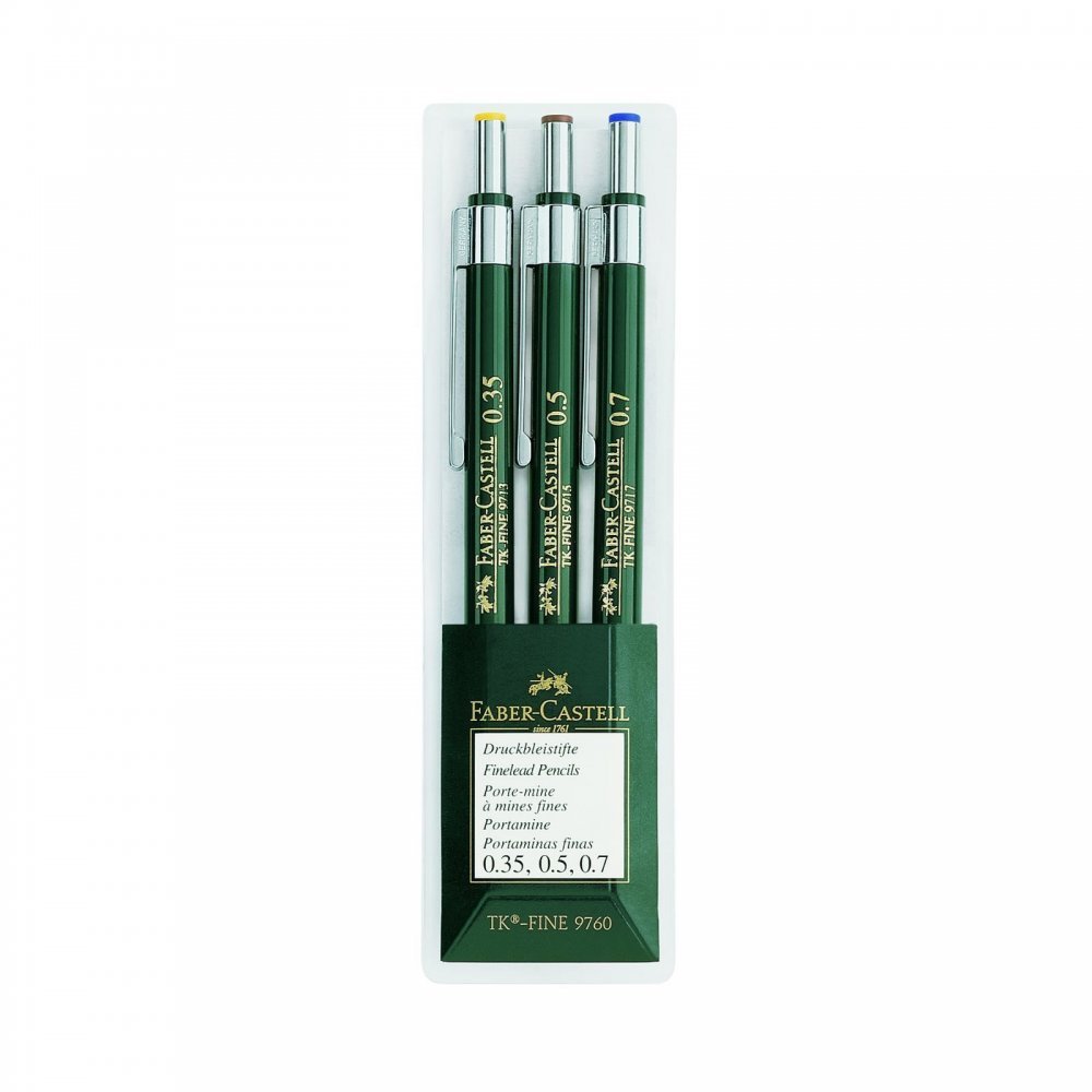 Faber-Castell Miscellaneous Tk-Fine 9713 Mechanical Pencil, 0.35/0.5/0.7mm, Wallet of 3 Black, 0.35, 0.5, 0.7mm