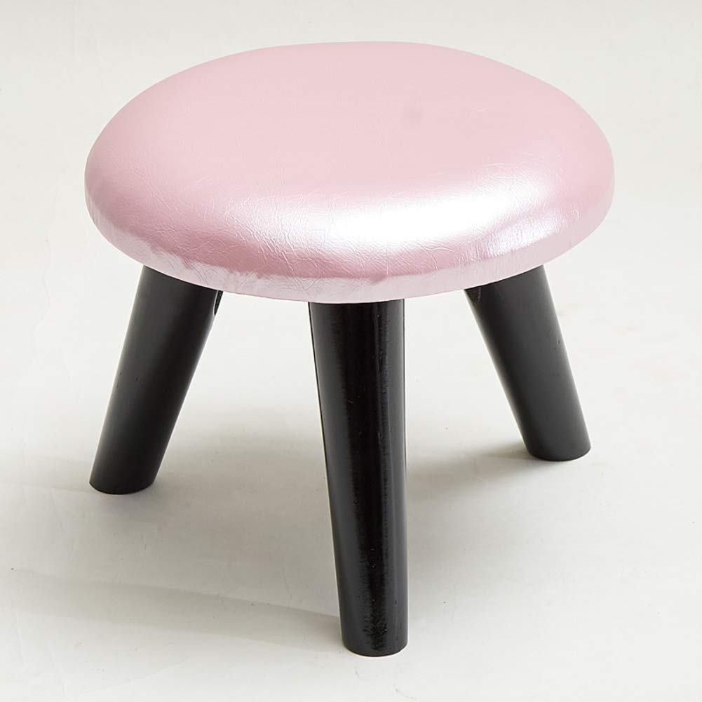 Pouf repose-pieds rond en bois massif et assise rembourrée 30x30cm