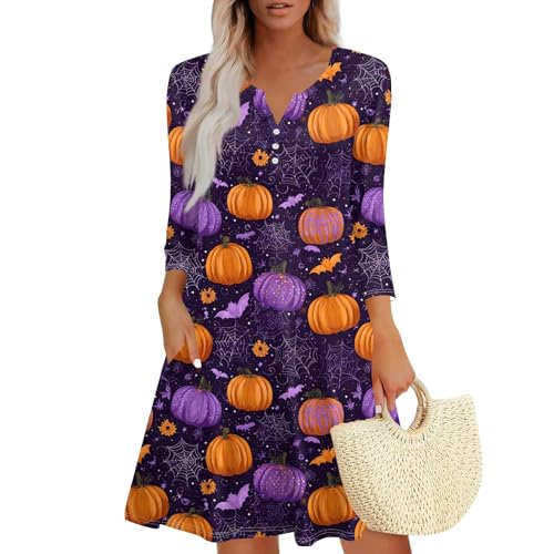 Robe Halloween femme imprimé sorcière manches trois quarts et tissu jersey fluide
