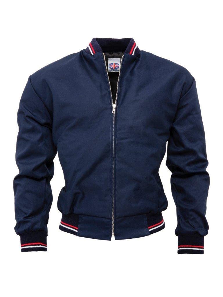Relco Men's Navy Vintage Monkey Jacket Zip Up Ribbed Cuff Hem And Collar Xl