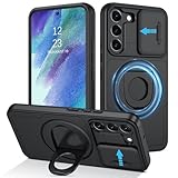 DUEDUE for Samsung Galaxy S21 FE Case Magnetic[Compatible with Magsafe], Built-in Slide Camera Cover Shockproof Heavy Duty Protective Kickstand Phone Case for Samsung S21 FE 5G, Black