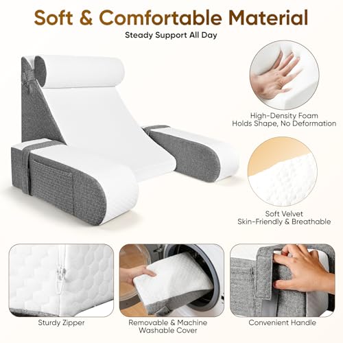 Coussin de lecture ergonomique lit avec cale-nuque et dossier de soutien déhoussable - 4