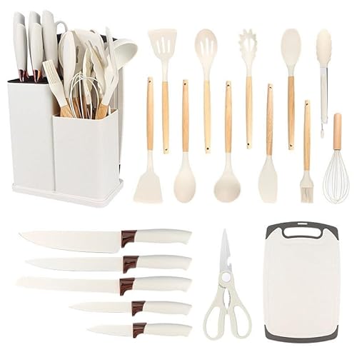 19 Piece Silicone Kitchen Utensil Set with Storage Bucket Non-Stick Cookware Tools, Camping Chef Kit, Food Grade Heat Resistant Silicone and Rust-Proof Coating