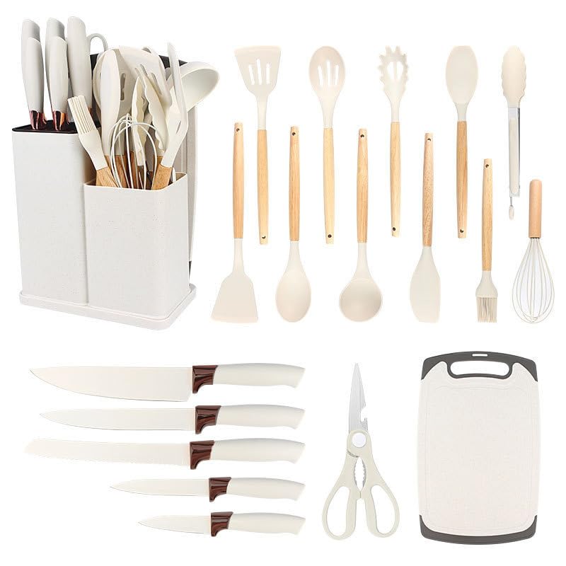 19 Piece Silicone Kitchen Utensil Set with Storage Bucket Non-Stick Cookware Tools, Camping Chef Kit, Food Grade Heat Resistant Silicone and Rust-Proof Coating