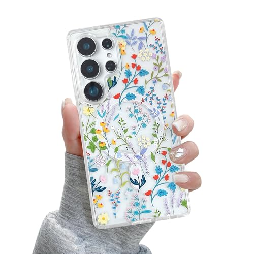 Coque Samsung S22 Ultra Magsafe transparente motif floral de haute qualité