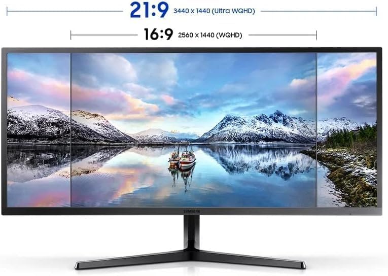 Image of SAMSUNG 34 inch Class Ultrawide Monitor with 21:9 Wide Screen, 4ms, 75Hz, WQHD(3,440 x 1,440) LED Display, FreeSync, HDMI, Display Port, with MTC HDMI Cable