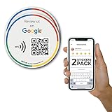Reusable QR & NFC Tap Review Sticker - 2-Pack - Boost Google Reviews - iPhone & Android - by MESSAGENES