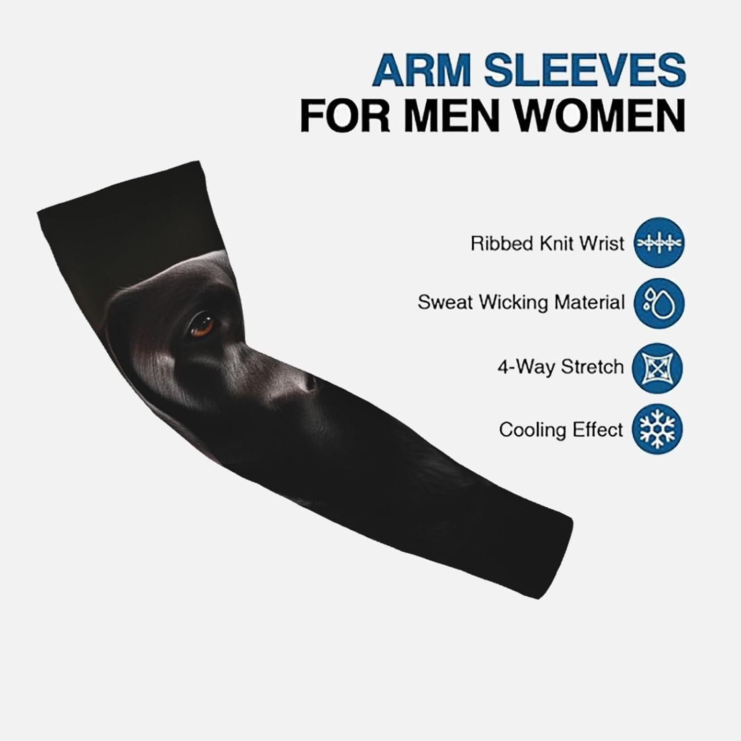 Cooling Arm Sleeves UPF 50+ UV Sun Protection Arm Covers, Straight Style | Black Labrador Sports Arm Sleeves For Women Men, Seamless Compression Ice Silk Sleeves, Tattoo Cover
