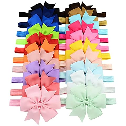 MEKBOK HAIRBAND 20 Packs Baby Nylon Headbands for Kids, Soft Knot Headbands with Hair Bows, Baby Essentials to Hair - Baby Girl Clothes for Headhand, 20 Pieces Cover