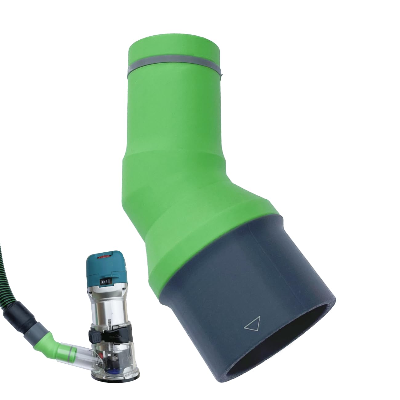 Vacuum Adaptor Compatible with Makita DRT50Z & RT0700 or Clones Trimmer Routers – Also Compatible with Festool Dust Extractors – Angled Fit with SealFit Ring