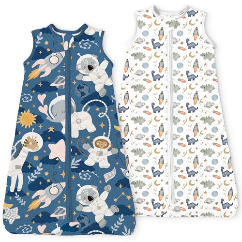 Image of Sleep Sack 6-15 Months, Summer Light Baby Wearable Blanket with 2-way Zippers, Premium Soft Breathable Sleeping Bag for 6-12-15 Months Baby, 2 Pack(Animal Spaces)