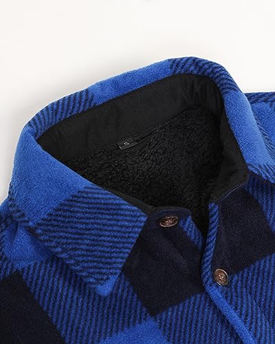 Image of Lisskolo Men's Warm Sherpa Flannel Shirt Jacket Heavy Fleece Lined Plaid Button Up Jackets